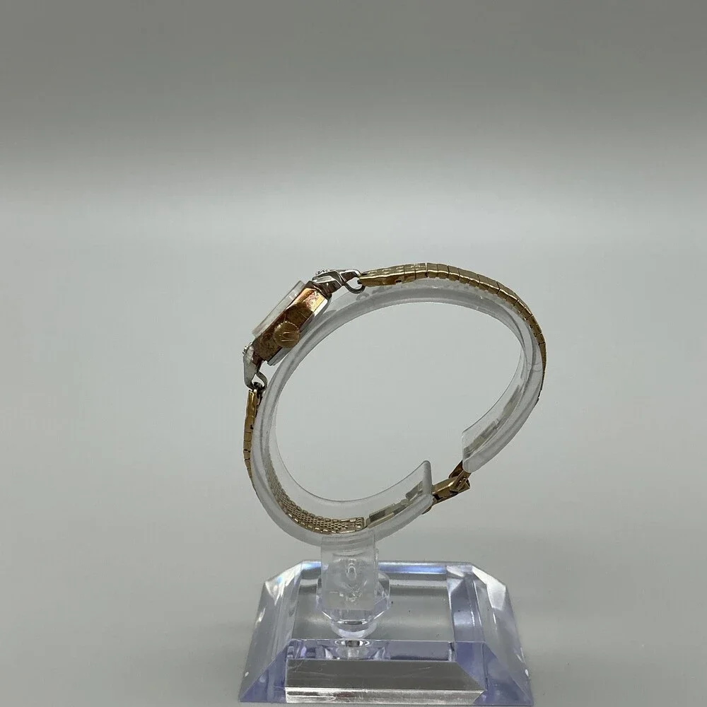 Vintage Caravelle Womens Watch 14mm Champagne Gold Tone Bracelet Diamond Manual